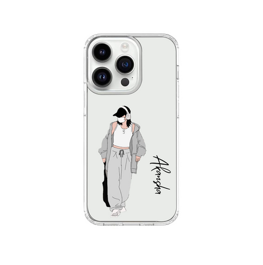 Elegant Girl Sketch Mobile Cover with Personalized Name